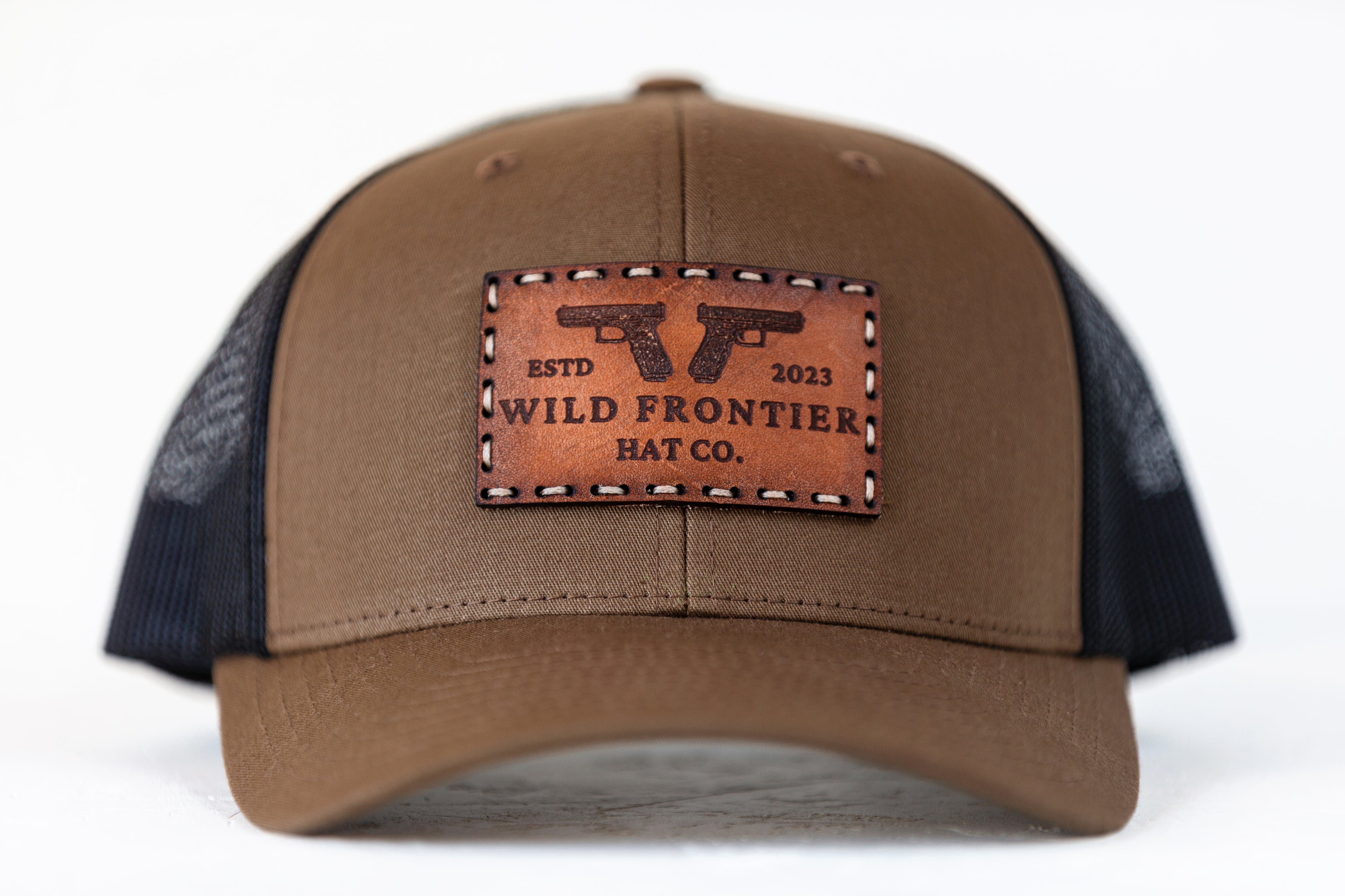 -Twin Fire- in Coyote/Black trucker with beige thread
