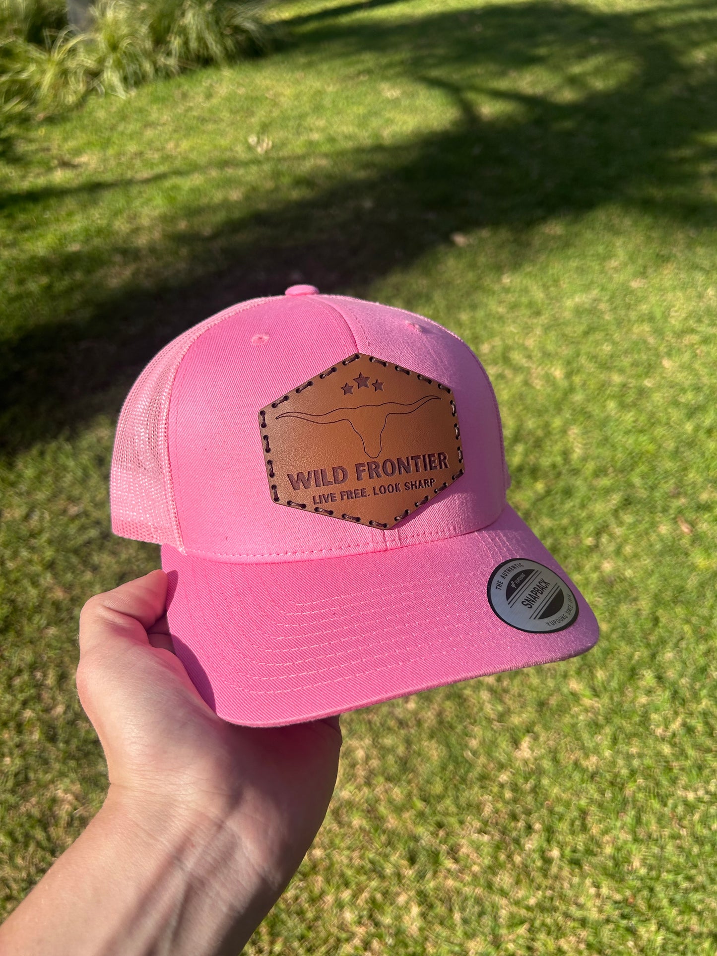 The Longhorn Classic in Pink Adjustable Trucker with Brown Thread