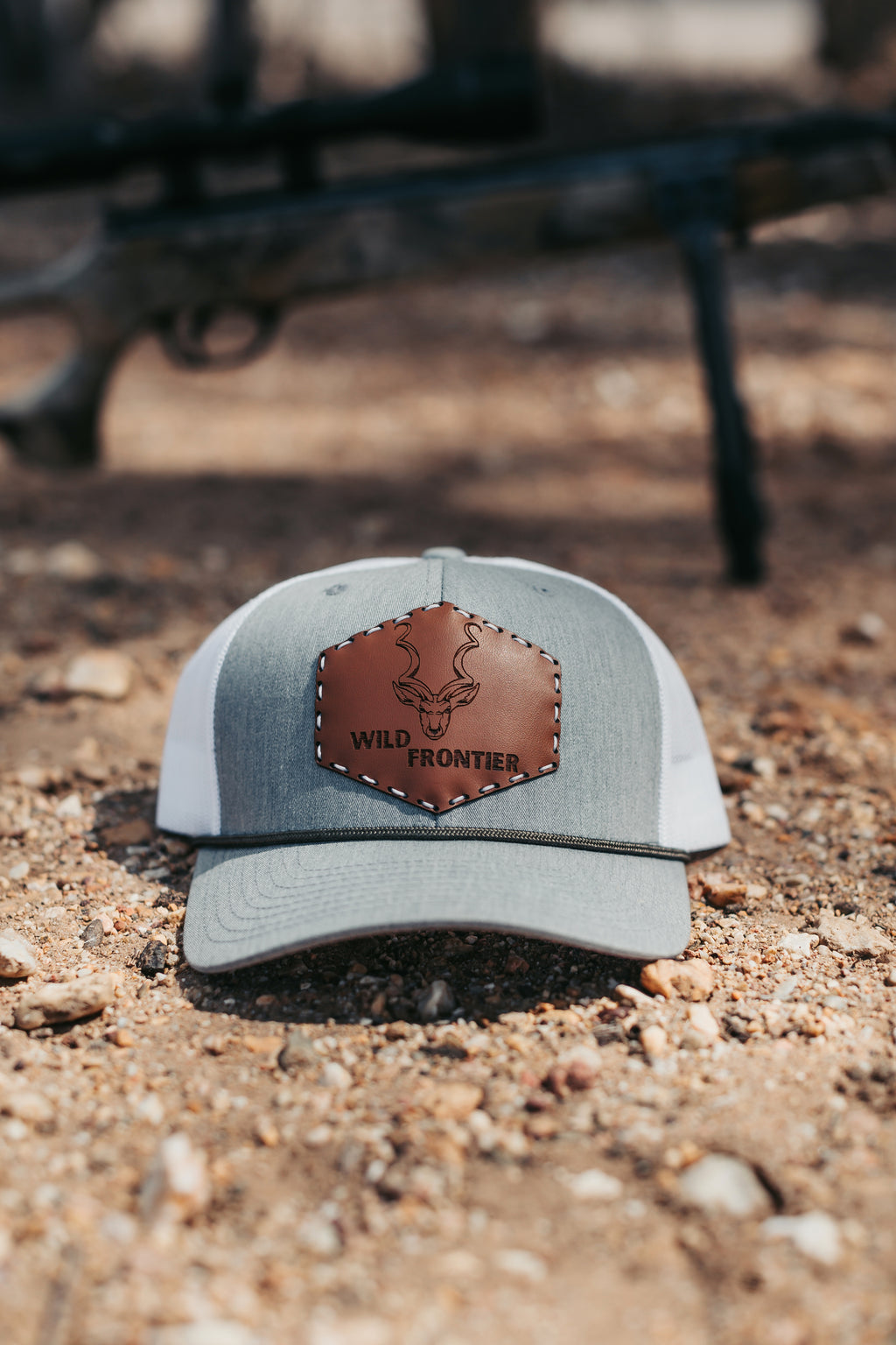 The Kudu with Grey/White Adjustable trucker+white thread and olive green rope
