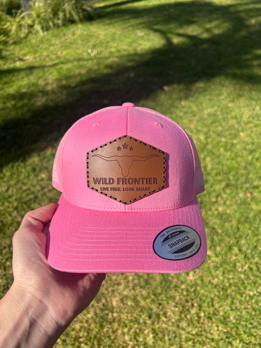 The Longhorn Classic in Pink Adjustable Trucker with Brown Thread