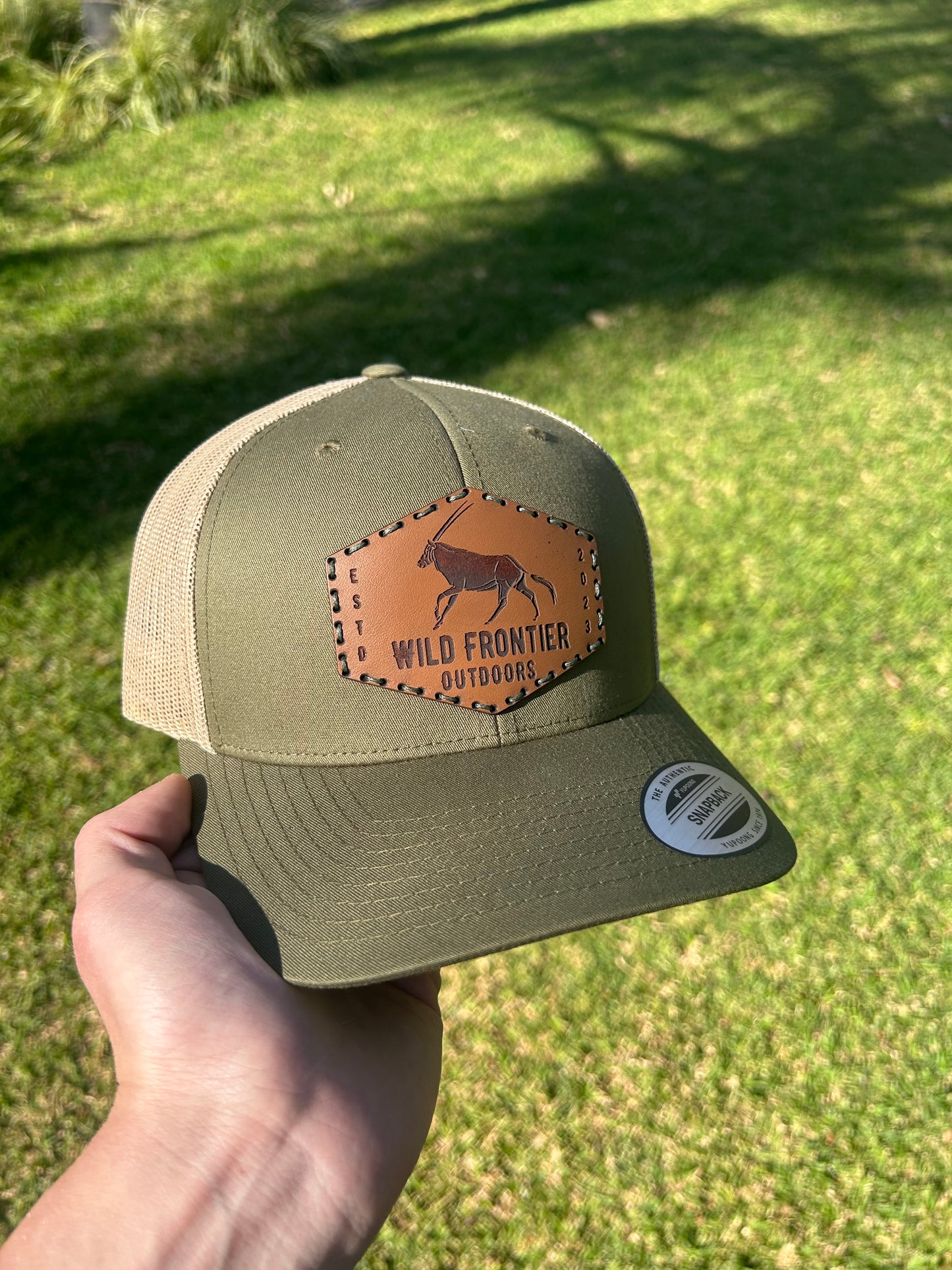 The Oryx with Olive/Khaki Adjustable Trucker and Olive Green Thread