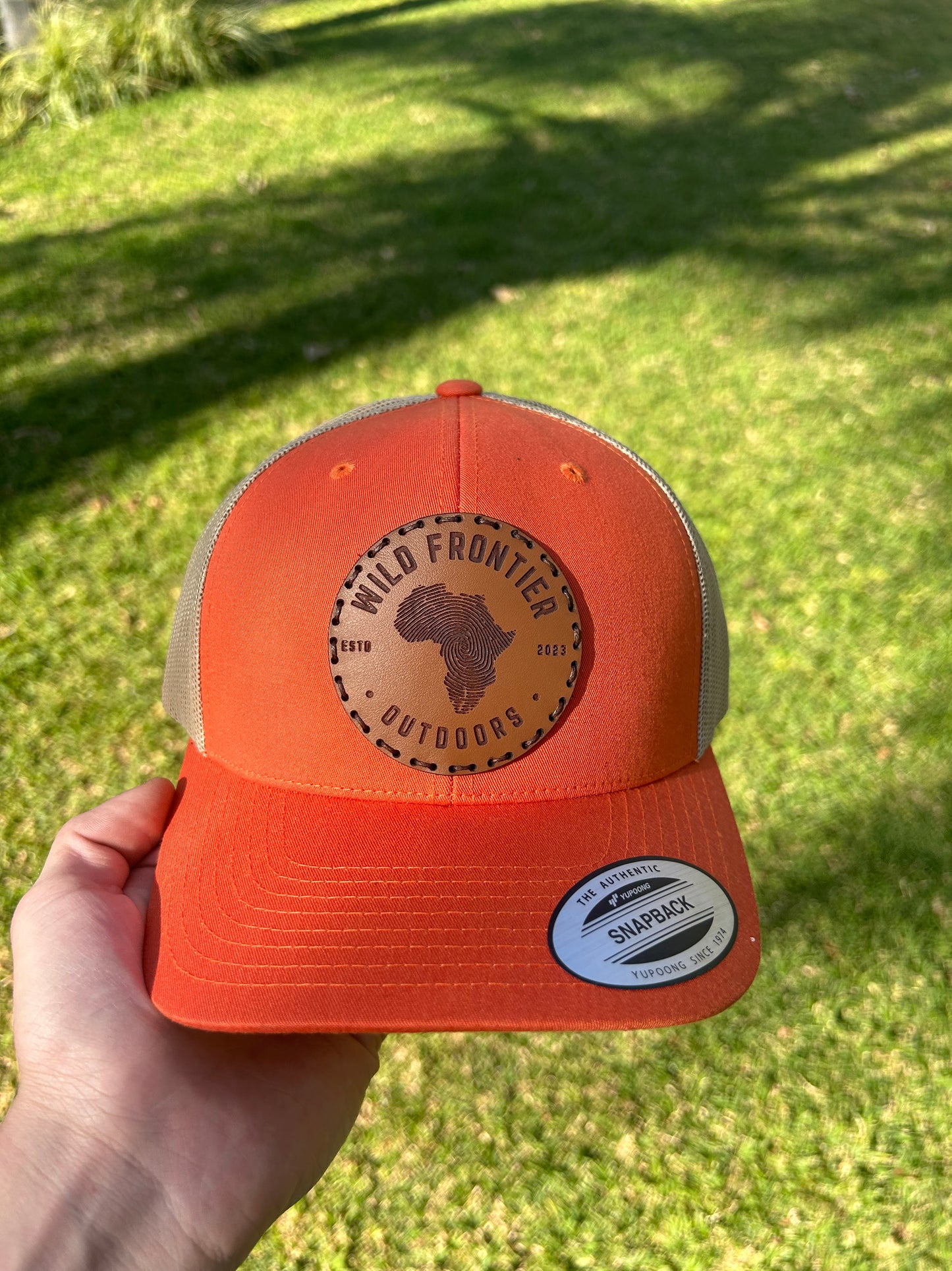 Africa Fingerprint in Burned Orange/Khaki Adjustable with Brown Thread