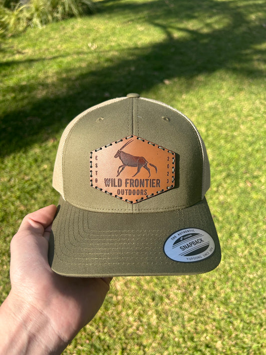 The Oryx with Olive/Khaki Adjustable Trucker and Olive Green Thread