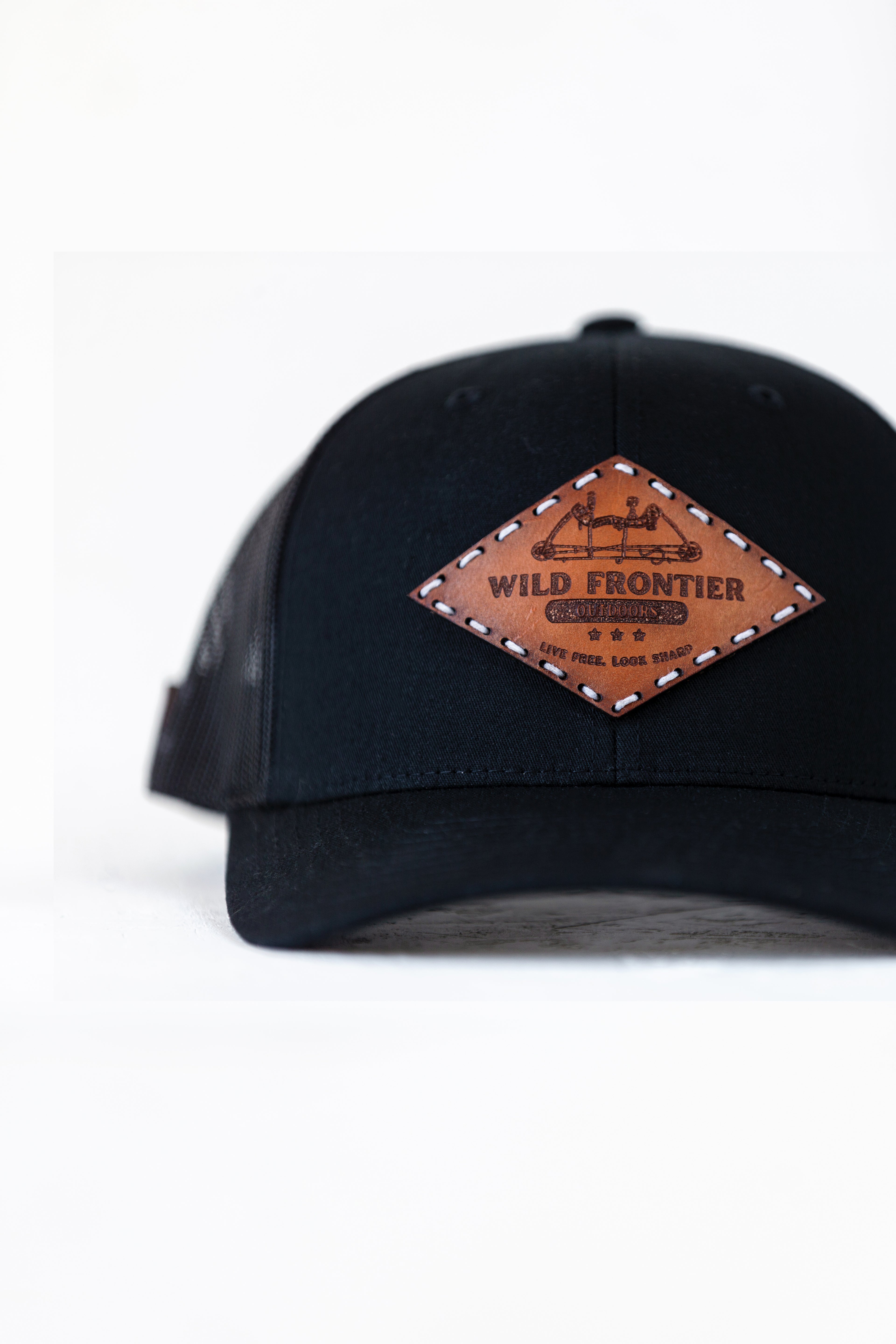 Compound Bow in Diamond Patch with black adjustable trucker and white thread